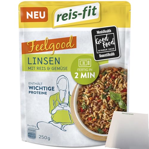 Reis-Fit Feelgood Linsen mit Gemüse und Reis (250g Packung) + usy Block von usy