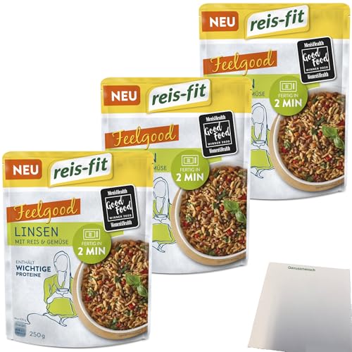 Reis-Fit Feelgood Linsen mit Gemüse und Reis 3er Pack (3x250g Packung) + usy Block von usy