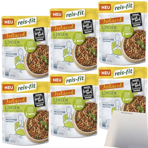 Reis-Fit Feelgood Linsen mit Gemüse und Reis 6er Pack (6x250g Packung) + usy Block von usy