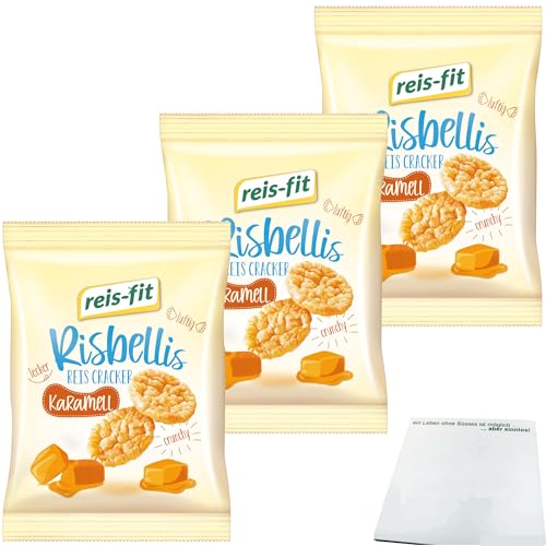 Reis-Fit Risbellis Caramel Fettarme Reis-Cracker mit Karamellgeschmack 3er Pack (3x40g Packung) + usy block von usy