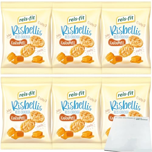 Reis-Fit Risbellis Caramel Fettarme Reis-Cracker mit Karamellgeschmack 6er Pack (6x40g Packung) + usy Block von usy