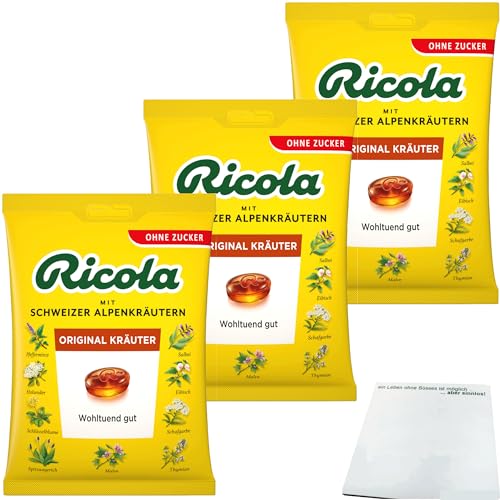 Ricola Bonbons Kräuter Original ohne Zucker 3er Pack (3x75g Packung) + usy Block von usy