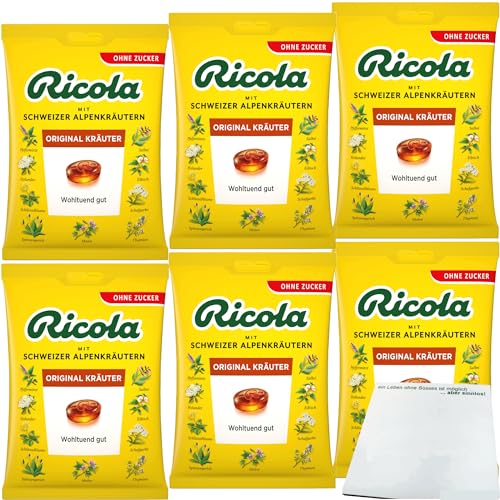 Ricola Bonbons Kräuter Original ohne Zucker 6er Pack (6x75g Packung) + usy Block von usy