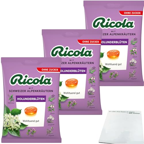 Ricola Holunder-Blüten Bonbon ohne Zucker 3er Pack (3x75g Packung) + usy Block von usy