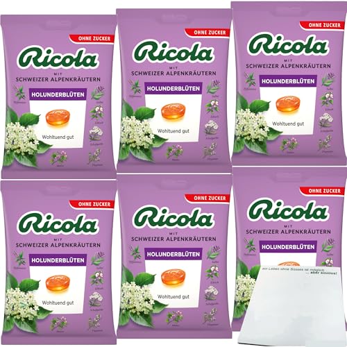 Ricola Holunder-Blüten Bonbon ohne Zucker 6er Pack (6x75g Packung) + usy Block von usy