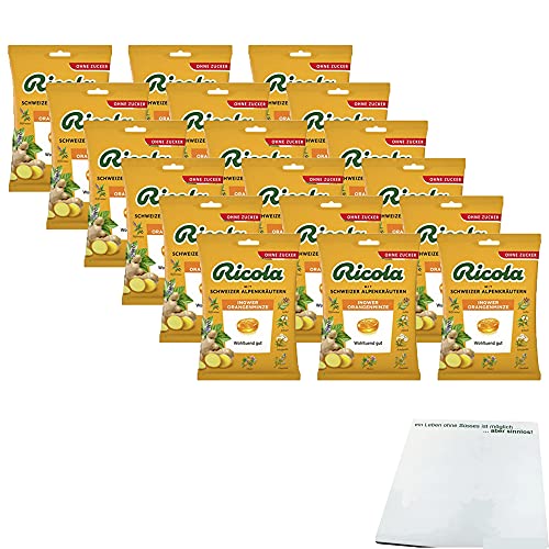 Ricola Ingwer Orangenminze Bonbons ohne Zucker 18er Pack (18x75g Beutel) + usy Block von usy