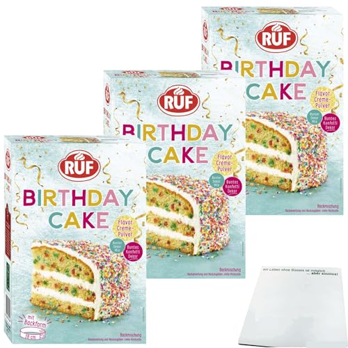 Ruf Birthday Cake Backmischung für Geburtstagskuchen 3er Pack (3x425g Packung) + usy Block von usy