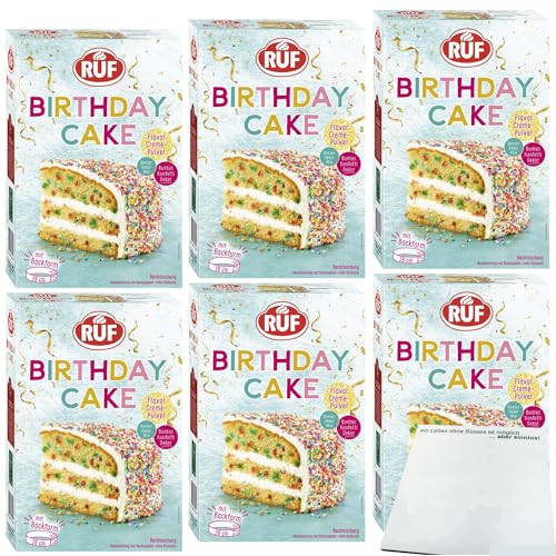 Ruf Birthday Cake Backmischung für Geburtstagskuchen 6er Pack (6x425g Packung) + usy Block von usy
