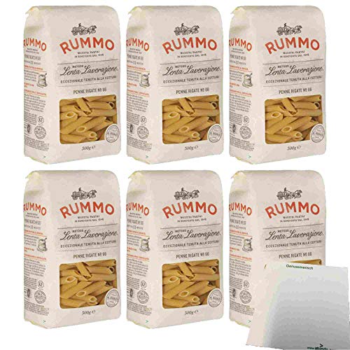 Rummo Lenta Lavorazione No.66 Penne Rigate 6er Pack (6x500g Packung Rundnudeln) + usy Block von usy