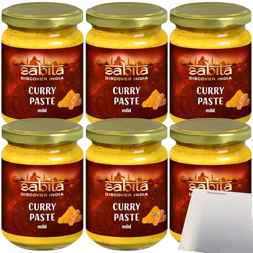 Sabita Curry-Paste mild für typisch indische Currys zum marinieren von Hähnchen Lamm Rind sowie Fisch 6er Pack (6x125g Glas) + usy block von usy