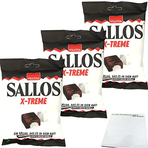 Sallos X Treme Hartkamellen mit Lakritz Salmiak Salz Füllung 3er Pack (3x150g Tüte) + usy Block von usy