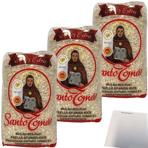 Santo Tomas Arroz Extra Paellareis Rundkornreis 3er Pack (3x1kg Packung) + usy Block von usy