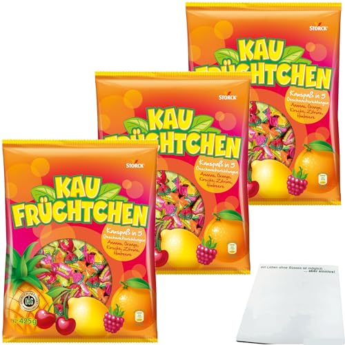 Storck Kaufrüchtchen Kaubonbons in 5 fuchtigen Geschmacksrichtungen 3er Pack (3x425g Packung) + usy Block von usy