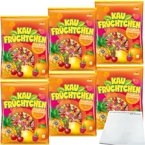 Storck Kaufrüchtchen Kaubonbons in 5 fuchtigen Geschmacksrichtungen 6er Pack (6x425g Packung) + usy Block von usy