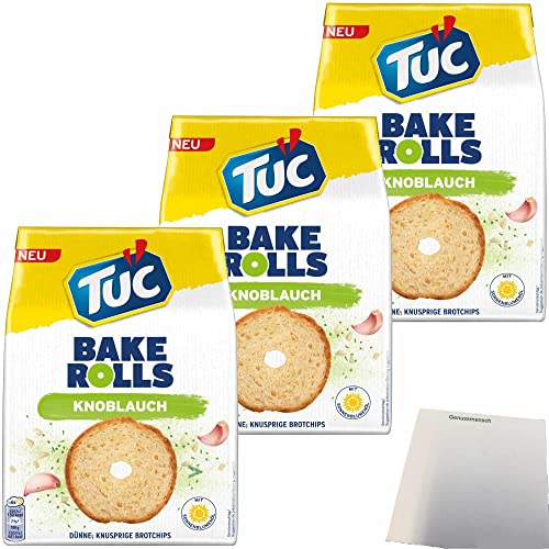 TUC Bake Rolls Brotchips Knoblauch 3er Pack (3x150g Packung) + usy Block von usy