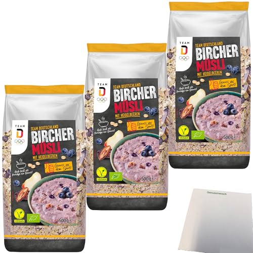 Team D Bio Bircher Müsli Heidelbeere 3er Pack (3x500g Beutel) + usy Block von usy