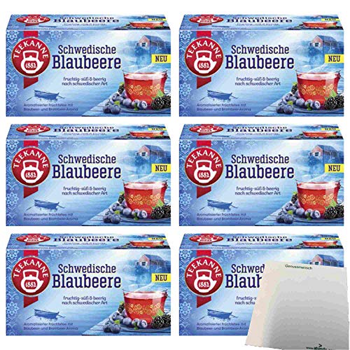 Teekanne Schwedische Blaubeere 20 Teebeutel 6er Pack (6x45g Packung) + usy Block von usy