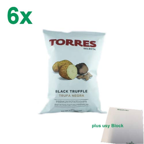 Torres Selecta Trufa Negra Premium Kartoffelchips "mit Schwarzem Trüffel" Officepack (6x125g) + usy Block von usy