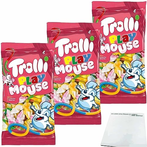 Trolli Playmouse Mäusespaß bunte Schaumzucker Mäuse Fruchtgummi 3er Pack (3x1kg XL Packung) + usy Block von usy