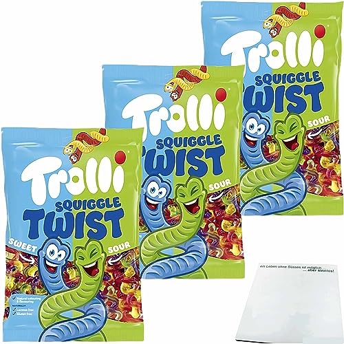 Trolli Twisted Squiggles Fruchtgummi 3er Pack (3x1kg XL Packung) + usy Block von usy