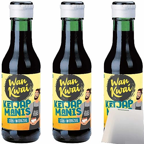 Wan Kwai Ketjap Manis mild Indonesische Würzsauce 3er Pack (3x125ml Flasche) + usy Block von usy