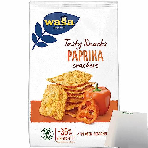 Wasa Tasty Snacks Paprika Crackers (150g Packung) + usy Block von usy
