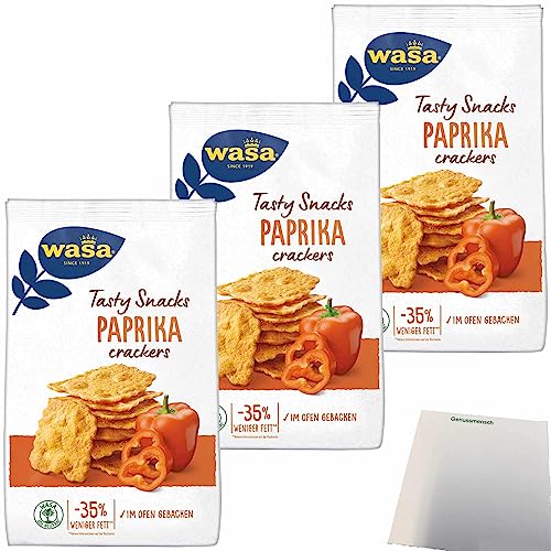 Wasa Tasty Snacks Paprika Crackers 3er Pack (3x150g Packung) + usy Block von usy
