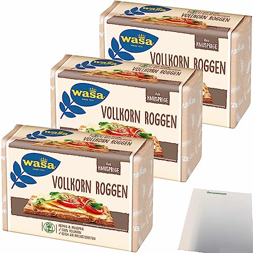 Wasa Vollkorn Knäckebrot kernig knusprig 100% Vollkorn reich an Ballaststoffen 3er Pack (3x260g Packung) + usy Block von usy
