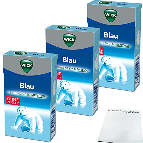 Wick Blau Menthol Halsbonbon ohne Zucker 3er Pack (3x46g Packung) + usy Block von usy