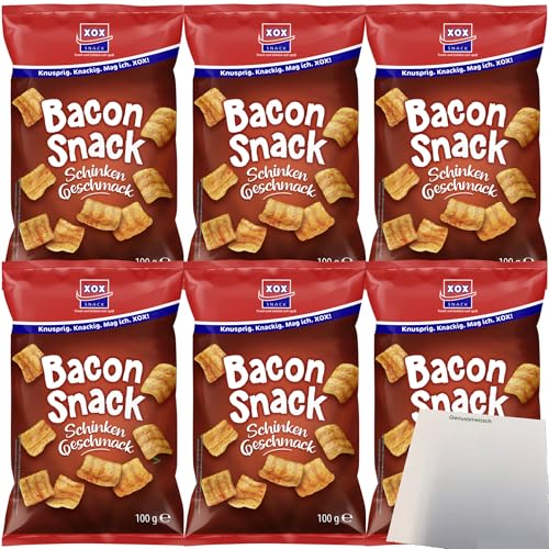XOX Bacon Snack leckere Weizensnacks mit Schinkengeschmack 6er Pack (6x100g Packung) + usy Block von usy