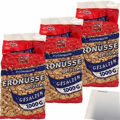 XOX Erdnüsse gesalzen schonend geröstet knackig lecker 3er Pack (3x1kg Beutel) + usy Block von usy