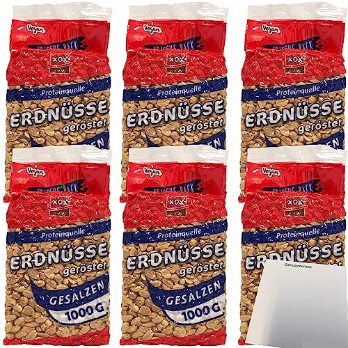 XOX Erdnüsse gesalzen schonend geröstet knackig lecker 6er Pack (6x1kg Beutel) + usy Block von usy
