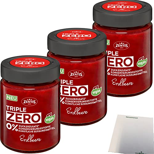 Zentis Triple Zero Aufstrich Erdbeere Brotaufstrich 3er Pack (3x185g Glas) + usy Block von usy
