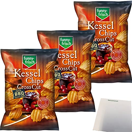 funny-frisch Cross Cut Chips Kartoffelchips Spicy BBQ Sauce Style 3er Pack (3x120g Tüte) + usy Block von usy