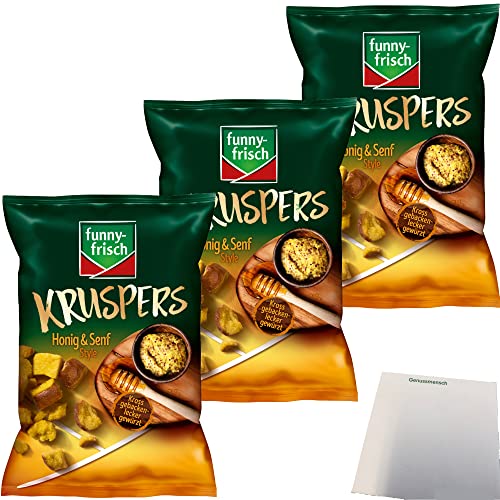 funny frisch Kruspers Honig und Senf Weizenkräcker 3er Pack (3x120g Tüte) + usy Block von usy