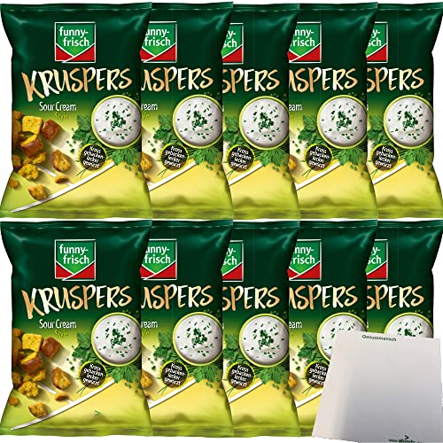 funny frisch Kruspers Sour Cream Style lecker gewürzt vegetarisch 10er Pack (10x120g Tüte) + usy Block von usy