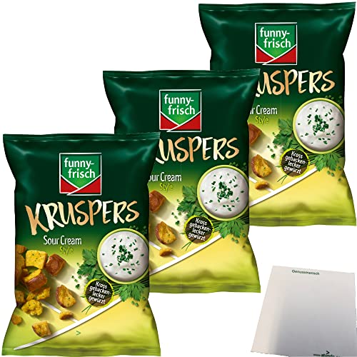 funny frisch Kruspers Sour Cream Style lecker gewürzt vegetarisch 3er Pack (3x120g Tüte) + usy Block von usy