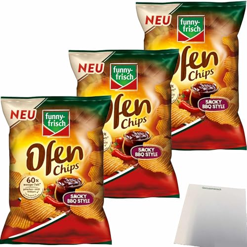 funny-frisch Ofenchips Smoky BBQ Style Chips 3er Pack (3x125g Packung) + usy Block von usy