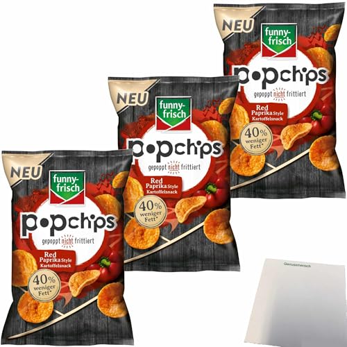 funny-frisch Popchips Red Paprika Kartoffelsnack 40% weniger Fett 3er Pack (3x80g Packung) + usy Block von usy