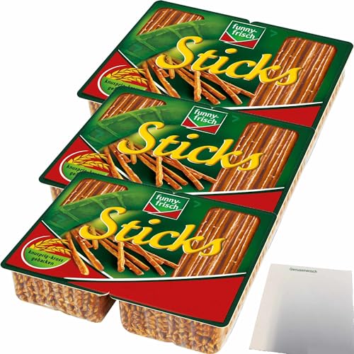 funny-frisch Sticks Salzstangen 3er Pack (3x200g Packung) + usy Block von usy