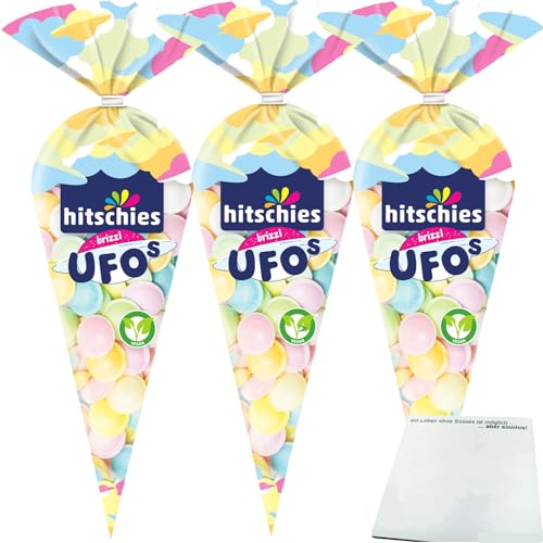 hitschies brizzl Ufos Frucht Oblaten-Kapseln mit saurer Brausepulver-Füllung 3er Pack (3x75g Packung) + usy Block von usy