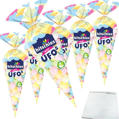 hitschies brizzl Ufos Frucht Oblaten-Kapseln mit saurer Brausepulver-Füllung 6er Pack (6x75g Packung) + usy Block von usy