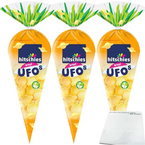 hitschies brizzl Ufos Happy Carrot Oblaten-Kapseln mit Brausefüllung und frischen Zitrusgeschmack 3er Pack (3x75g Packung) + usy Block von usy