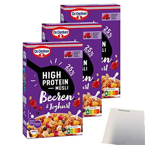 usy Bundle für Dr. Oetker High Protein Müsli Beeren & Joghurt 3er Pack (3x400g Packung) + usy Block von usy