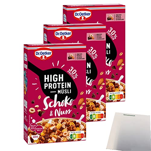usy Bundle für Dr. Oetker High Protein Müsli Schoko & Nuss 3er Pack (3x400g Packung) + usy Block von usy