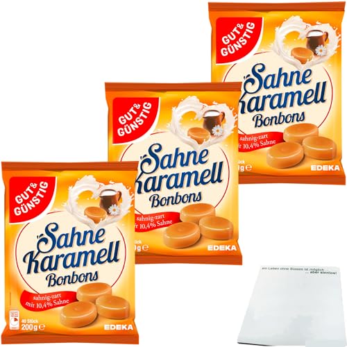 usy Bundle für Gut&Günstig Sahne Karamellbonbons 3er Pack (3x200g Beutel) + usy Block von usy