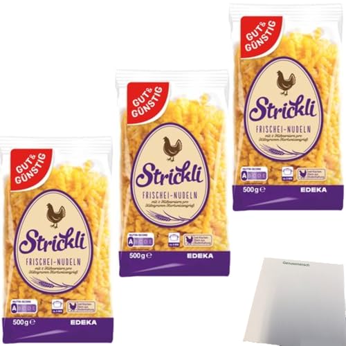 usy Bundle für Gut & Günstig Strickli Frischei Nudeln 3er Pack (3x500g Beutel) + usy Block von usy