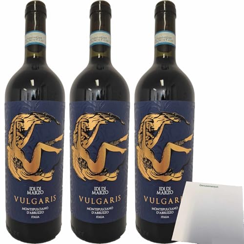 usy Bundle für Idi Di Marzo Montepulciano d?Abruzzo DOC Rotwein VULGARIS 13% vol. 3er Pack (3x750ml Flasche) + usy Block von usy