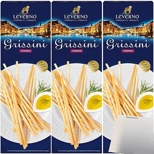 usy Bundle für Leverno Grissini Torinesi Italienische Gebäckstangen extra dünn und knusprig 3er Pack (3x125g Packung) + usy Block von usy
