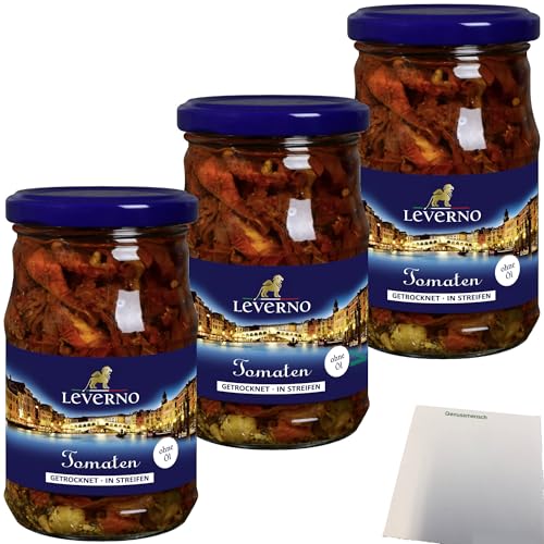 usy Bundle für Leverno Tomaten getrocknet in Streifen in Weißweinessig 3er Pack (3x175g Glas) + usy Block von usy